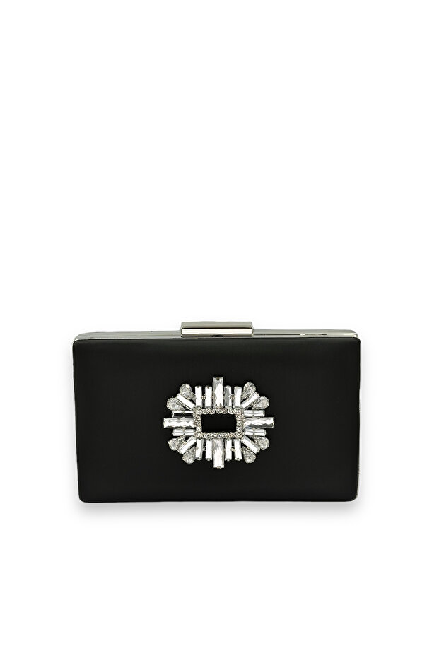 Black Color Anti-Scratch Satin Silver Stone Evening Bag Wedding Engagement Bag
