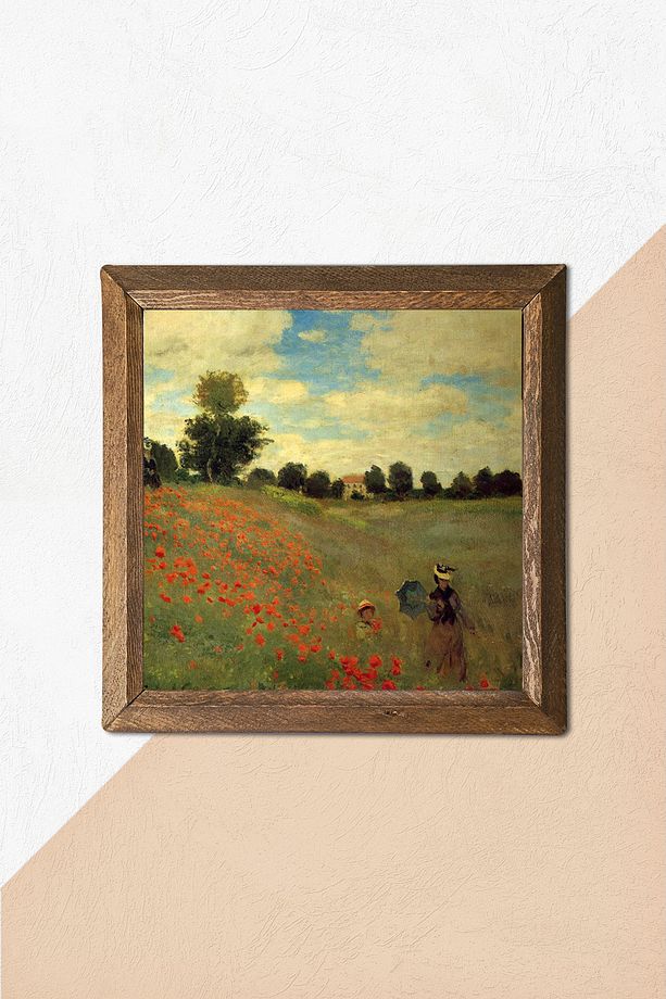 Claude Monet Gelincikler Taş Duvar Tablosu Ahşap Çerçeveli Duvar Dekoru Wall Art 25x25cm - 5