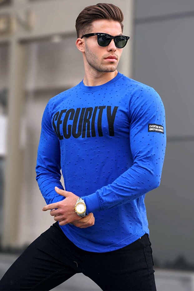 Cobalt Blue Ripped Detailed Printed Sweatshirt 4126