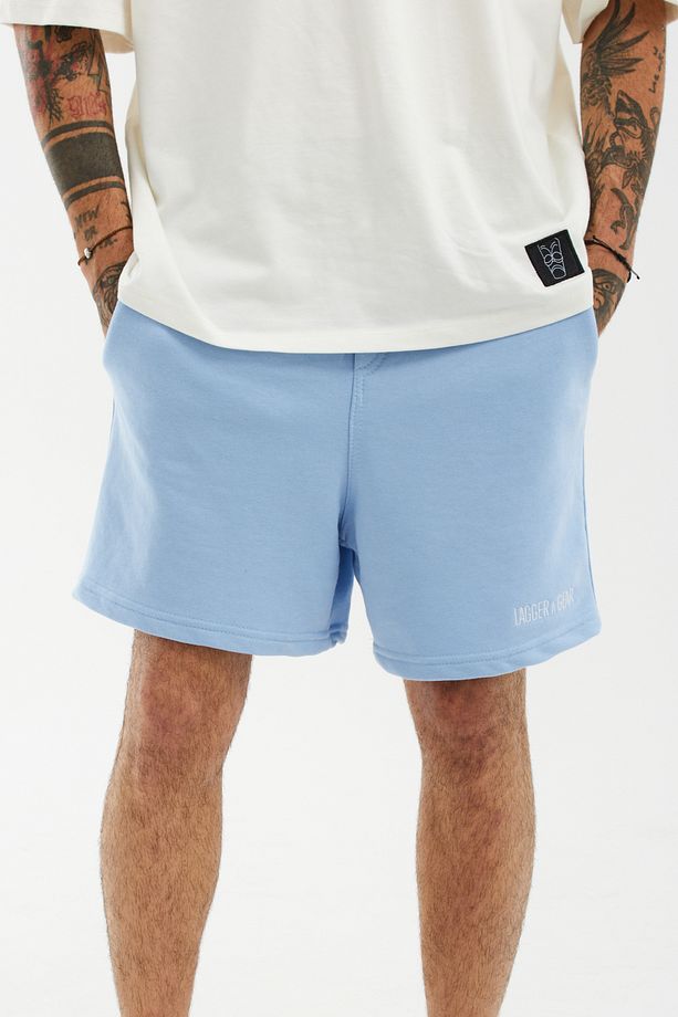 Unisex Nakışlı Mavi Şort - 3