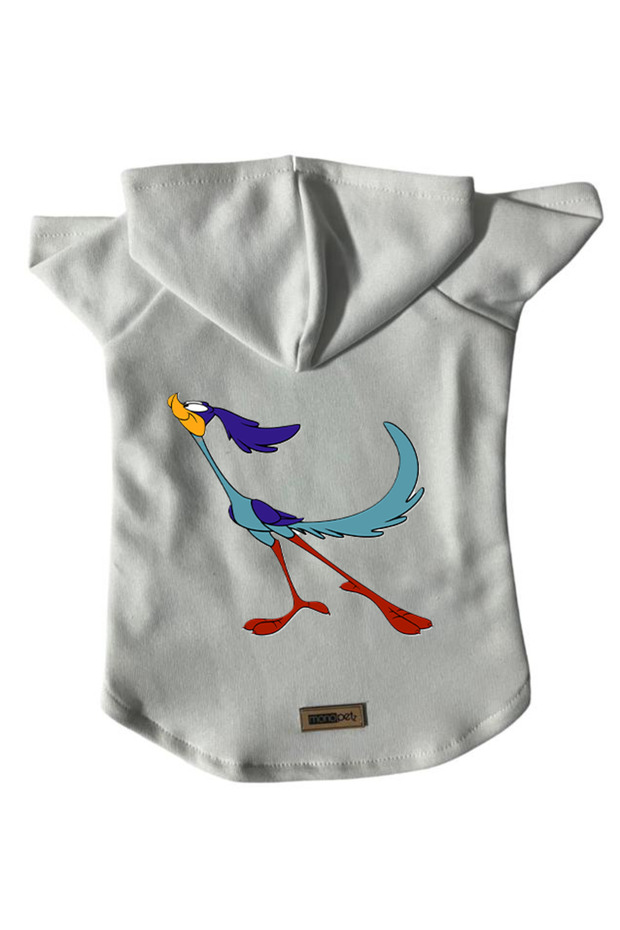 Hooded Fleece Sweatshirt Dog and Cat Outfit & Gown - White Road Runner - Size XL