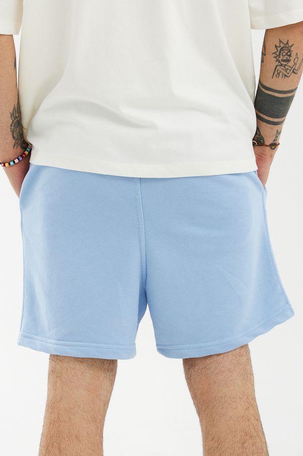 Unisex Nakışlı Mavi Şort - 5