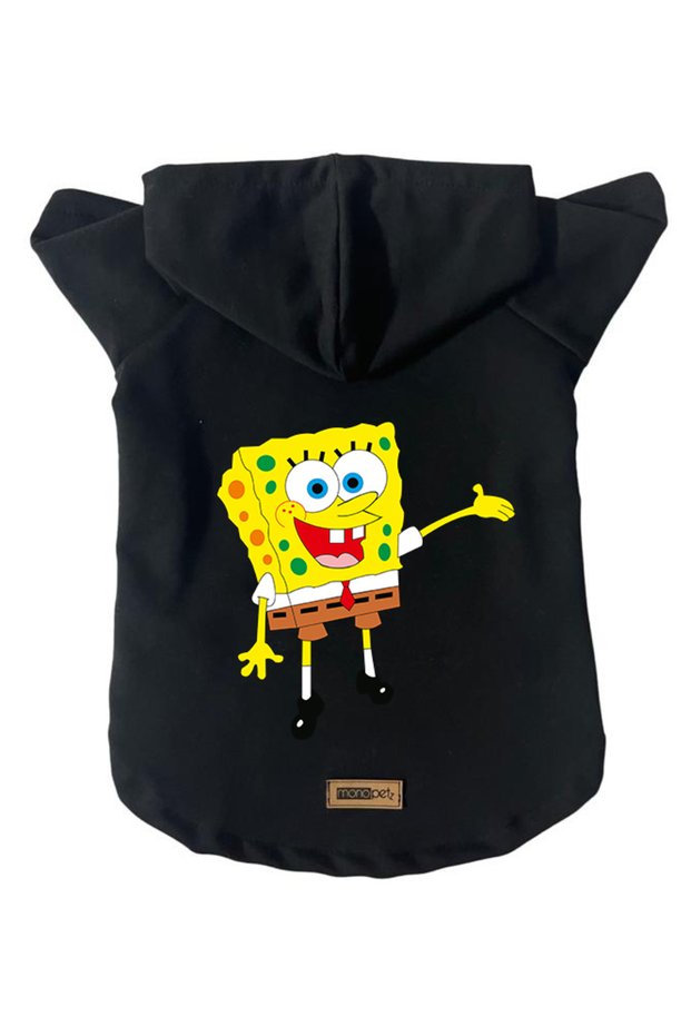 Hooded Fleece Sweatshirt Dog and Cat Outfit & Dress - Black Sponge Bob