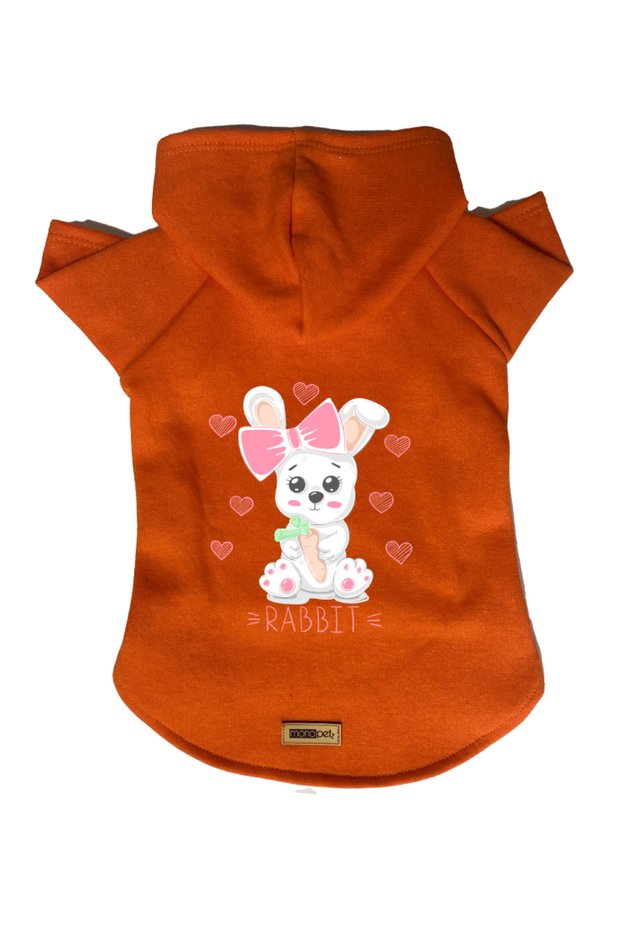 Hooded Fleece Sweatshirt Dog and Cat Outfit & Dress - Orange Rabbit - Size S