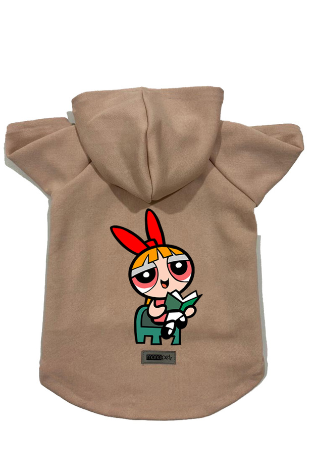Hooded Fleece Sweatshirt Dog and Cat Outfit & Dress - Beige Blossom - Size S