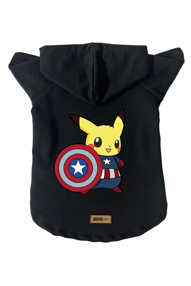 Hooded Fleece Sweatshirt Dog and Cat Outfit & Gown - Black New Pikachu 2 - Size XL