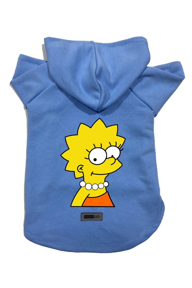 Hooded Fleece Sweatshirt Dog & Cat Outfit & Dress - Blue Lisa Simpson - Size m