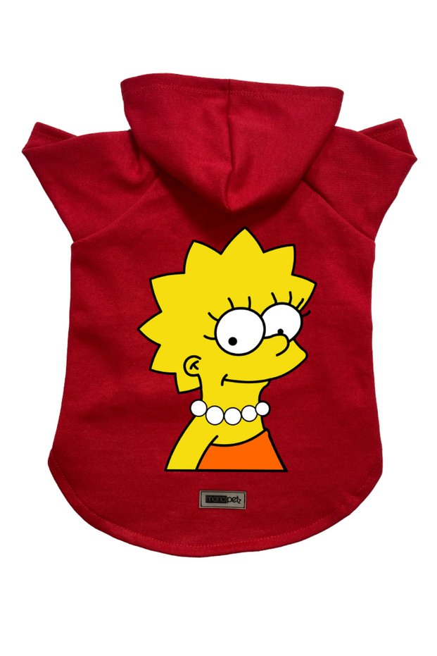 Hooded Fleece Sweatshirt Dog and Cat Outfit & Dress - Red Lisa Simpson - Size XL
