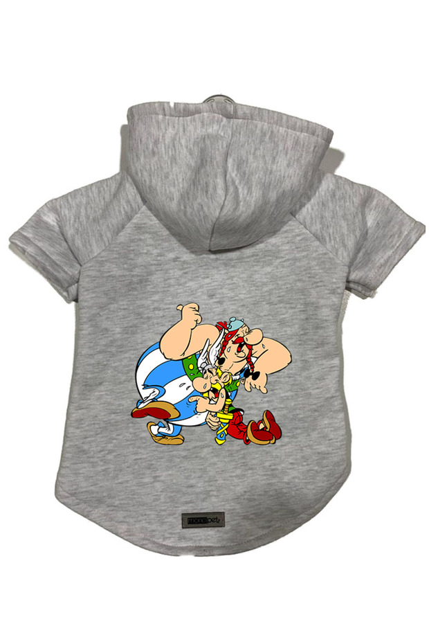 Hooded Fleece Sweatshirt Dog & Cat Outfit & Gown - Grey Astrix & Obelix - Size S