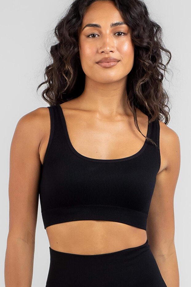 Siyah Askılı Basic Crop Top Bluz Mg1757 - 1