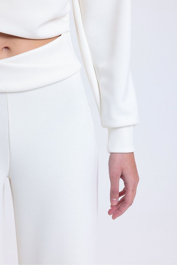 MODAL GENİŞ PAÇA TAYT PANTOLON ( EKRU ) - 4
