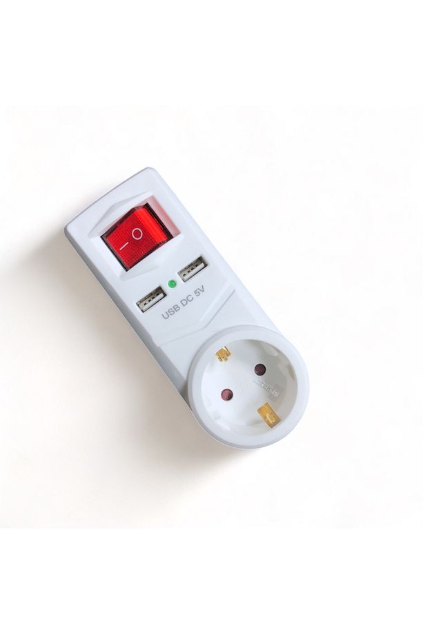 2 X USB Çıkışlı Topraklı Fiş Priz Anahtarlı Golyat Fiş 2,1 A - 1