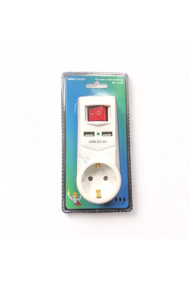 2 X USB Çıkışlı Topraklı Fiş Priz Anahtarlı Golyat Fiş 2,1 A - 5