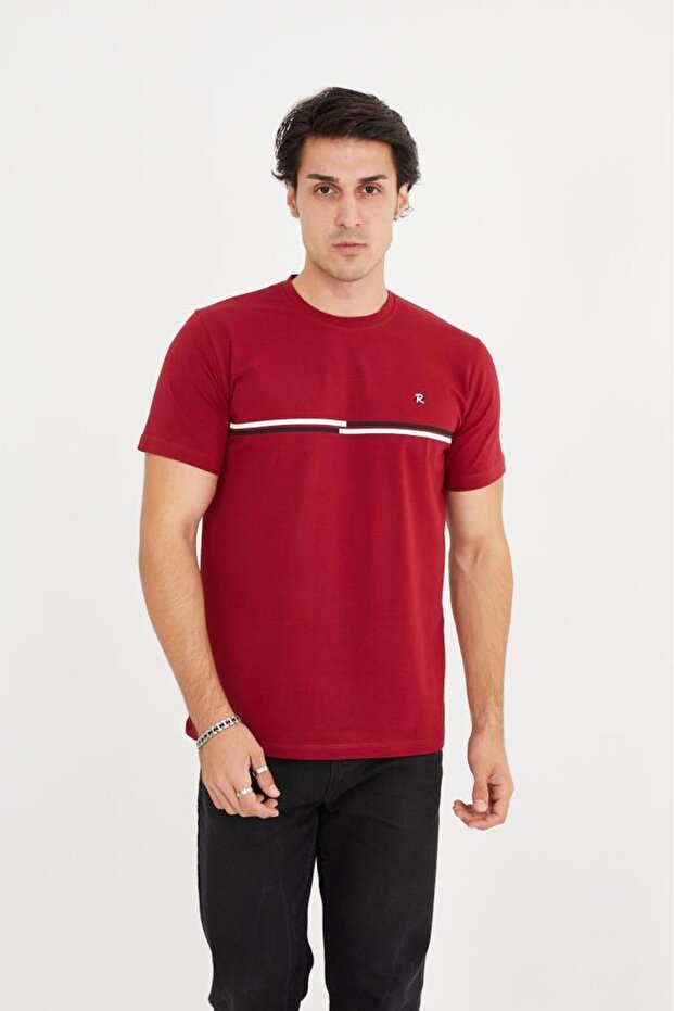 Crew Neck Stripe Detailed Basic T-Shirt