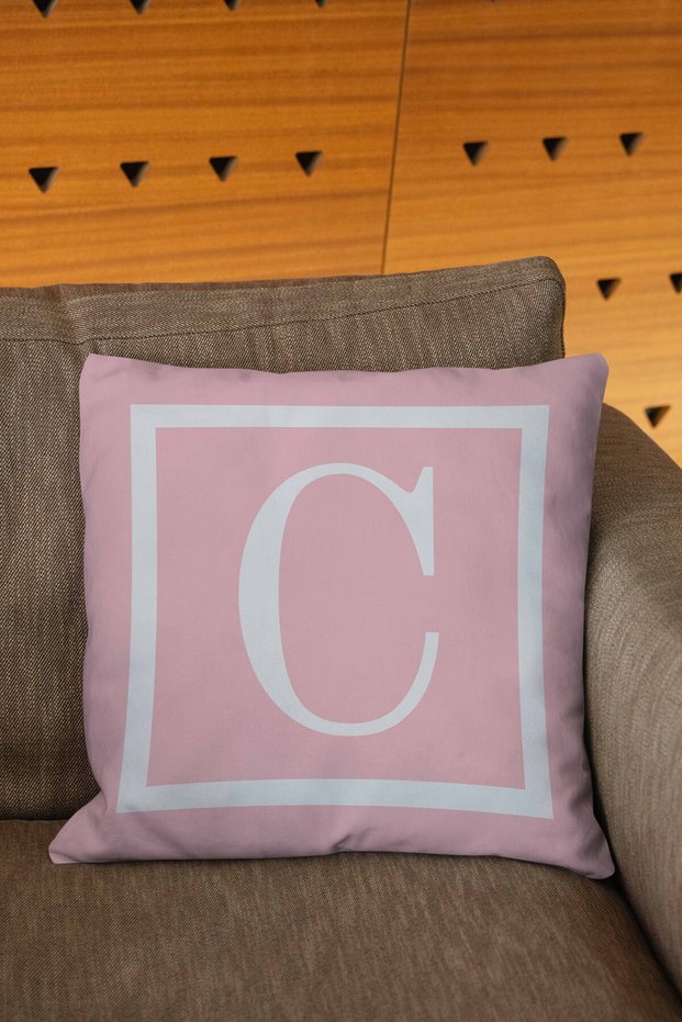 Pink and White Colored Letter Digital Printed Throw Pillow Cover
