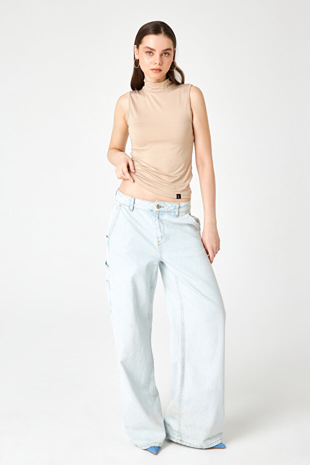 Kadın Krem Kolsuz Soft Touch Basic Bluz - 4