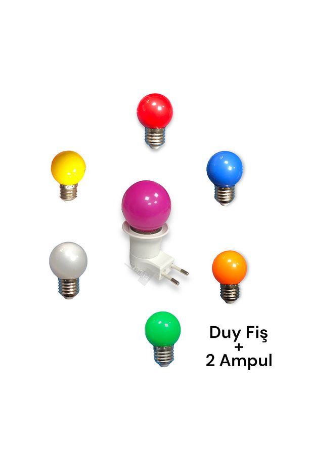Açma Kapama Anahtarlı Duy Fişli E-27 Anahtarlı + 2 Adet Ampul E-27 1 w Renkli Vkm - 1