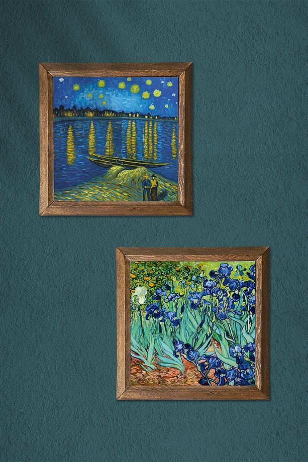 Van Gogh Ren Nehri’nde Yıldızlı Bir Gece, İrisler Taş Duvar Tablosu Çerçeveli Duvar Dekoru -W2-388- - 3