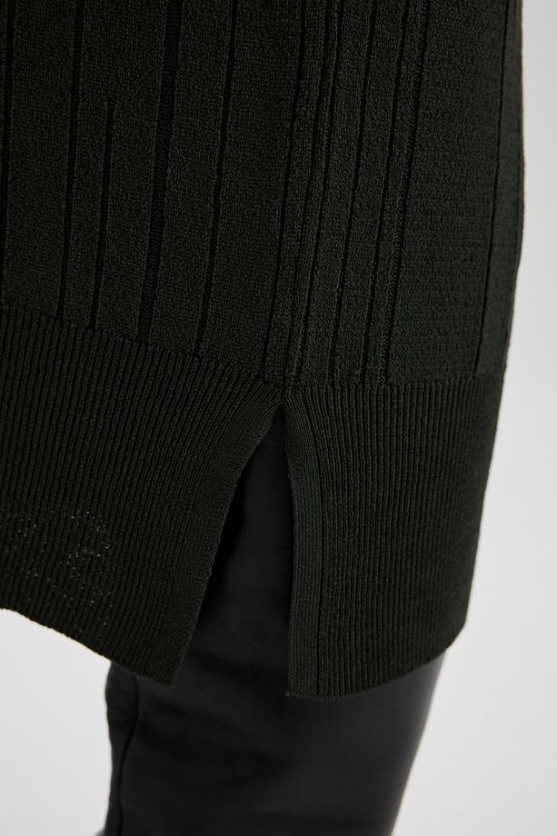Regular Fit Bisiklet Yaka Basic Düz Uzun Kollu Krep Midi Triko Elbise A9806ax23wn - 5