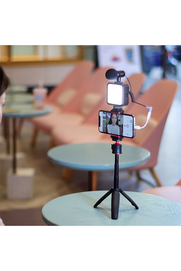 Profesyonel Vlogging Seti Video Kiti Tripod Mikrofon Led Işık Telefon Tutucu Kumandalı Selfie Vlog - 8