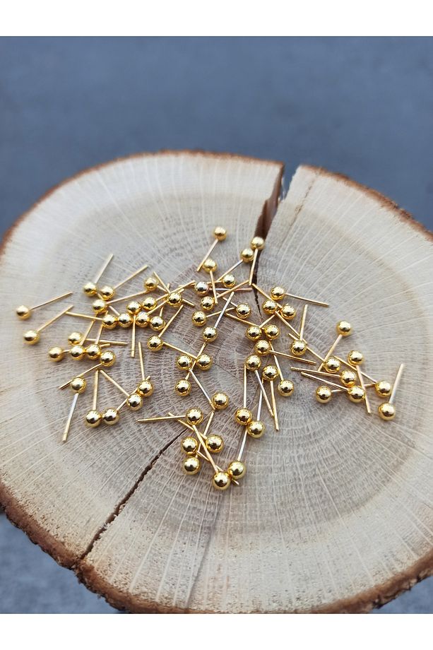 30 ADET - 4 mm TOP BAŞLI KÜPE İĞNESİ, KÜPE ÇİVİSİ, KÜPE APARATI, GOLD KAPLAMA - 1