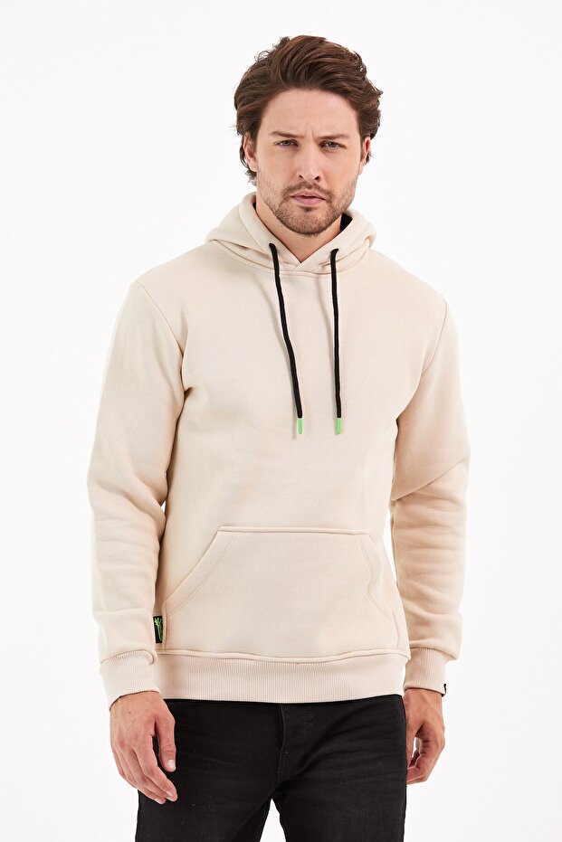 Stone Color Kangaroo Pocket Sweatshirt