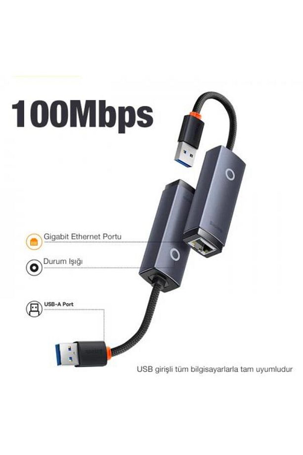 100mbps Usb To Rj45 Ethernet Adaptörü,led Işıklı Tak Çalıştır Rj45 Lan Gibabit Ethernet Portu - 2