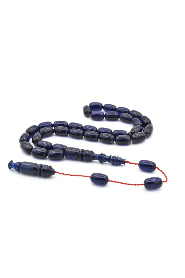 Master Working System Capsule Cut Dark Navy Blue Crimped Amber Prayer Beads
