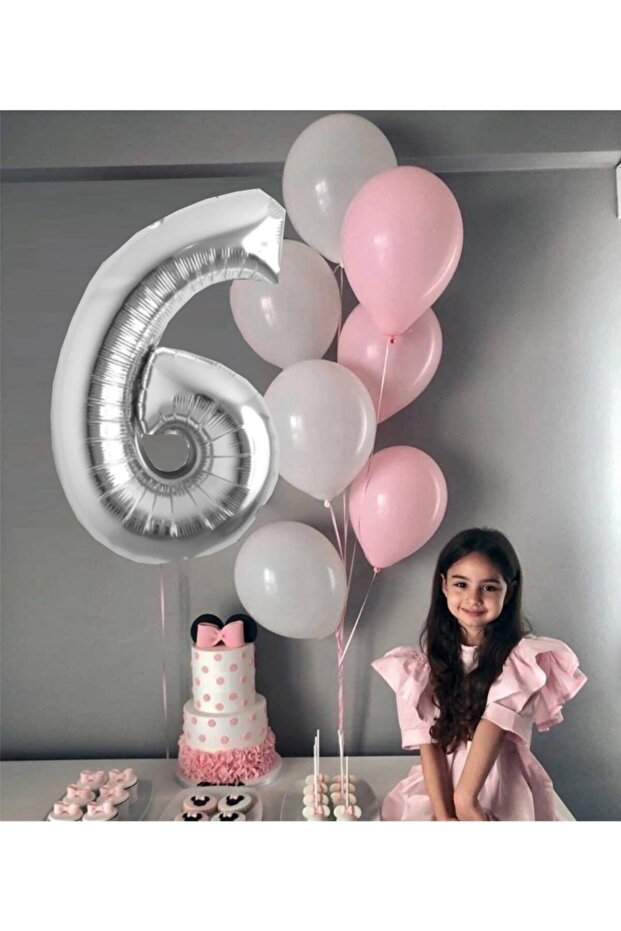 Silver 6 Year Old Balloon And Pink - White Balloon Combination