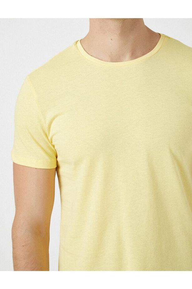 Erkek Sarı Basic Kisa Kollu Bisiklet Yaka Tisört - 5