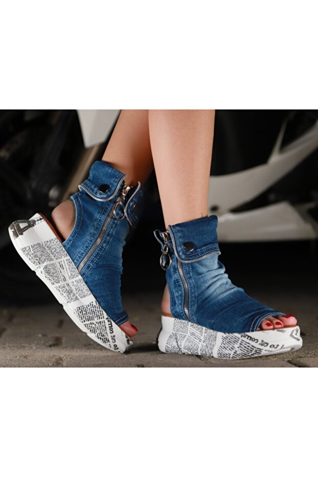 Kadın Mavi Kot Sandalet - 3