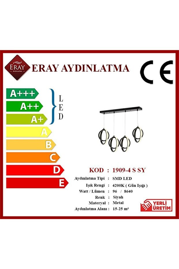 1909-4 Siyah Sıralı 4 Lü Led Avize - 4