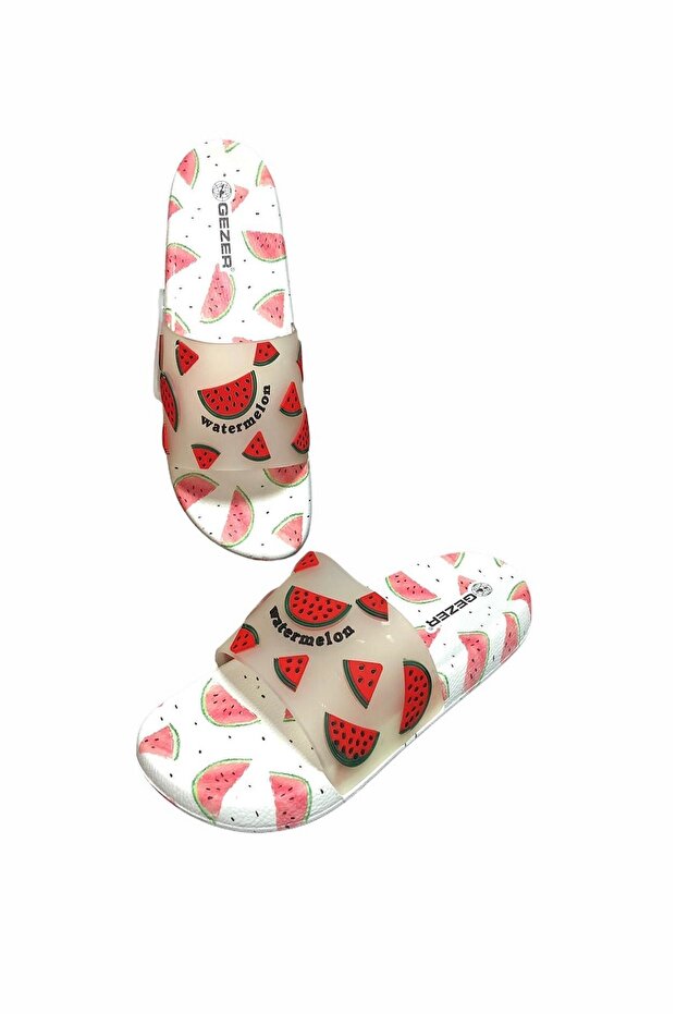 Women's Red Watermelon Pattern Embossed Ultra Soft Blue Sea Slippers