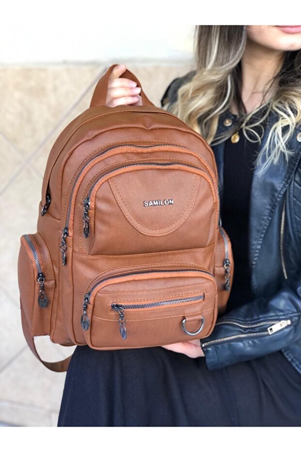 Dámský batoh Samılon Multi-Compartment Washed Leather Tan - 3