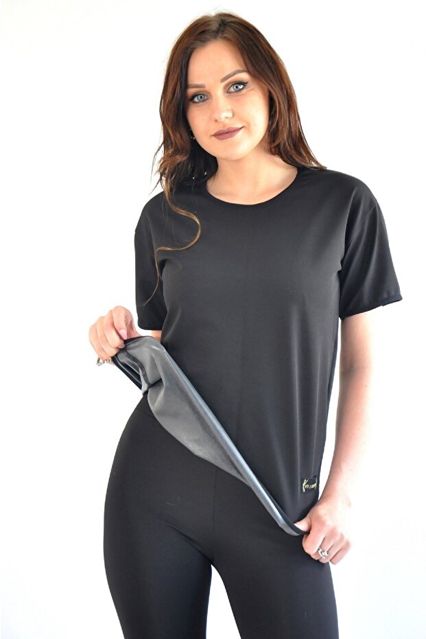 Women's Black Plus Size Slimming Fat Burning Sweating Sauna Thermal Tracksuit Set