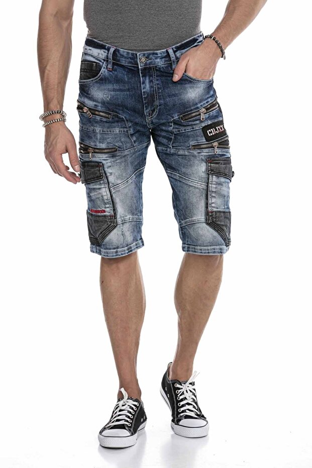 Ck234 Cargo Pocket Zipper Detailed Blue Denim Men's Capri