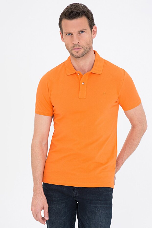 Orange Slim Fit Basic Polo Neck T-Shirt