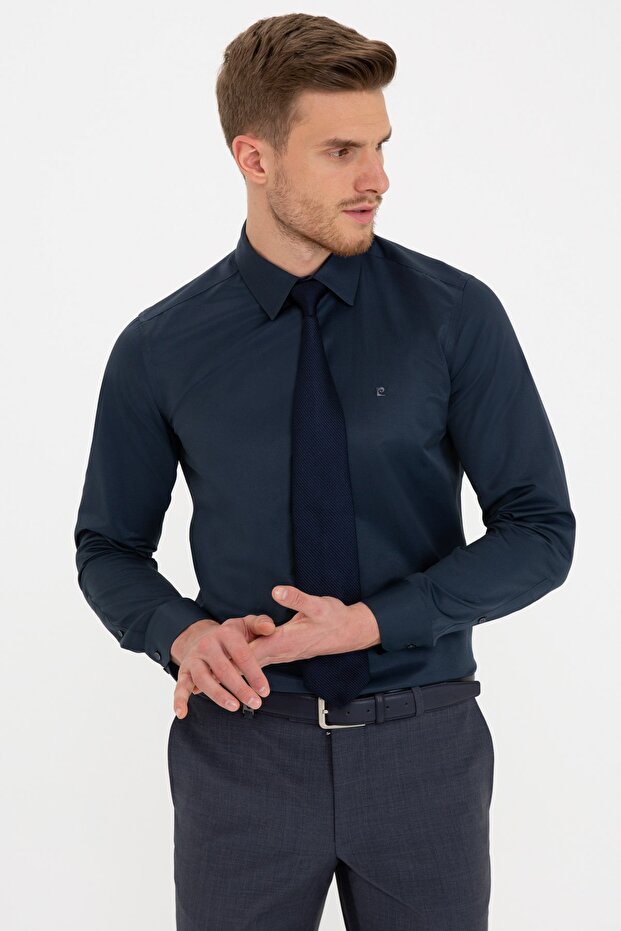 Lacivert Slim Fit Basic Gömlek - 1
