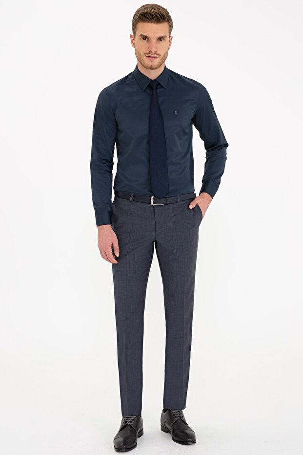 Lacivert Slim Fit Basic Gömlek - 4