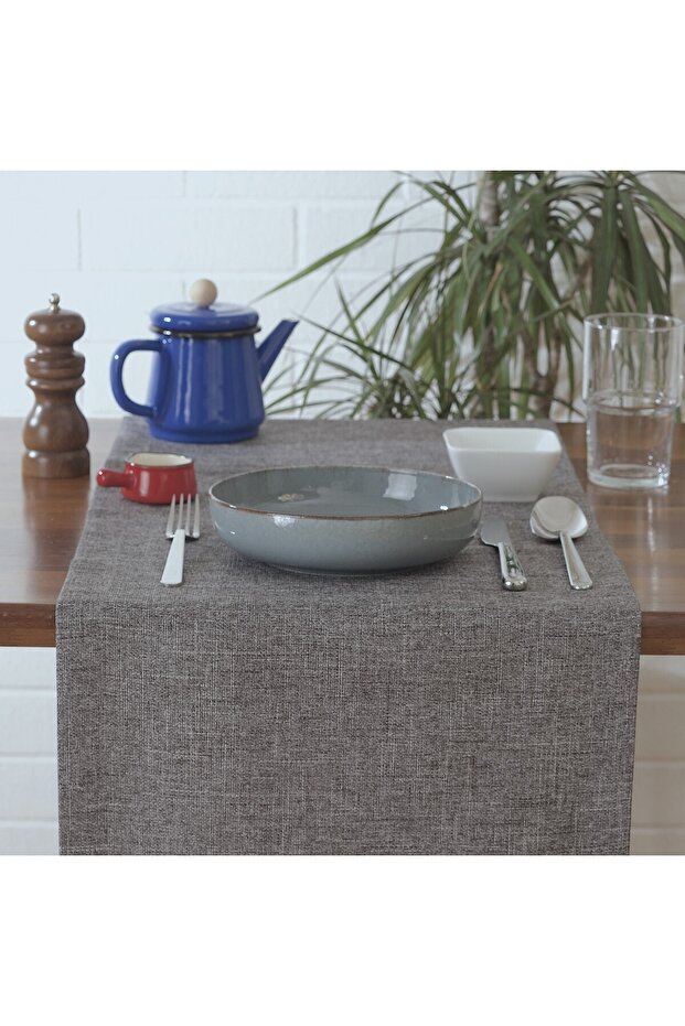 Plain Linen Light Gray Runner 40x140 Cm