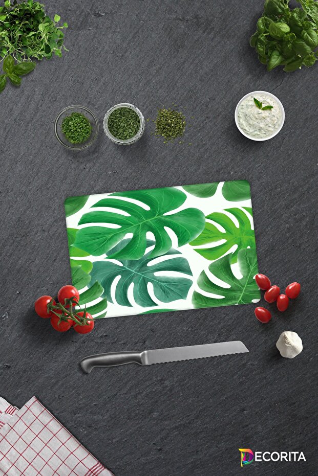 Tropical Leaves | Glass Cutting Board - Glass Cutting Board | 20cm X 30cm