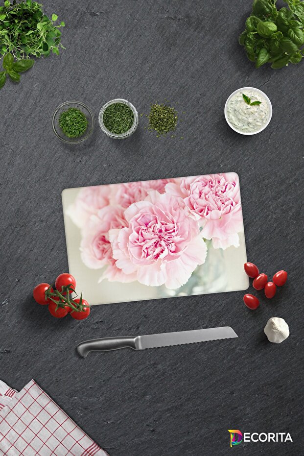 Pink Chrysanthemum | Glass Cutting Board - Glass Cutting Board | 20cm X 30cm