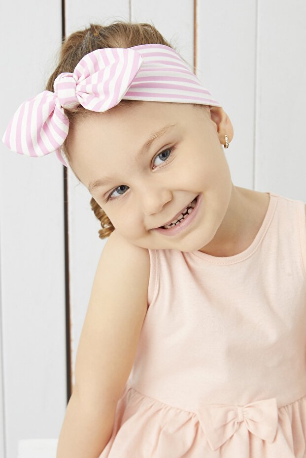 Girl's Pink White Striped Bandana