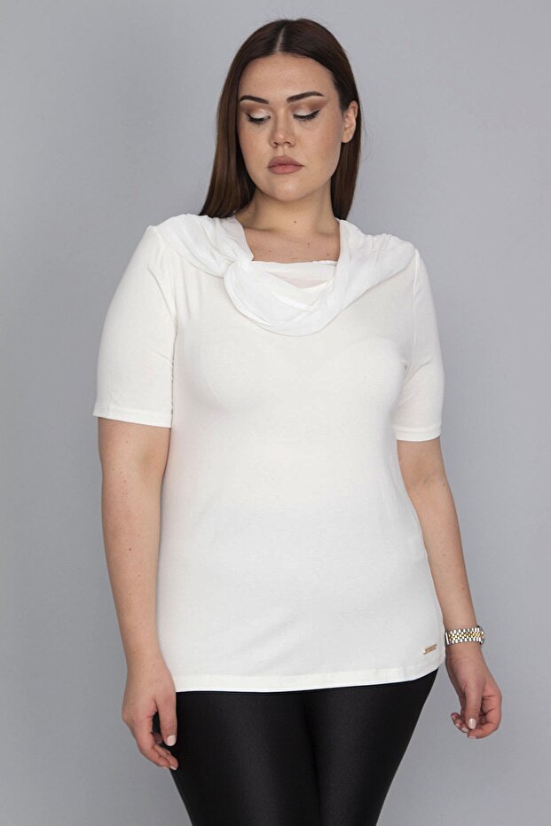 Women's Large Size Bone Collar Chiffon Scarf Viscose Blouse 65n23797 - 3