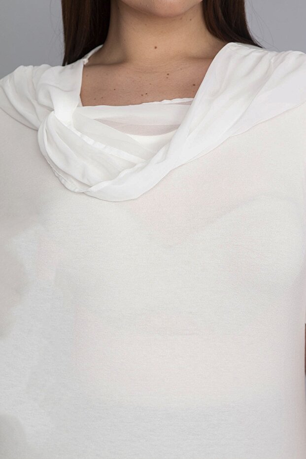 Women's Large Size Bone Collar Chiffon Scarf Viscose Blouse 65n23797 - 4