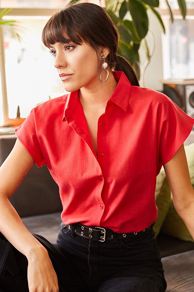 Women's Red Bat Linen Shirt GML-19000831