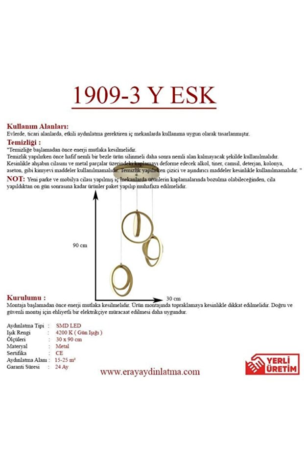 Eskitme 3'lü Led Avize 1909-3 - 4