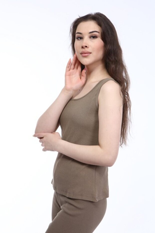 Women's Mink Corded Boat Neck Camisole Knitted Undershirt
