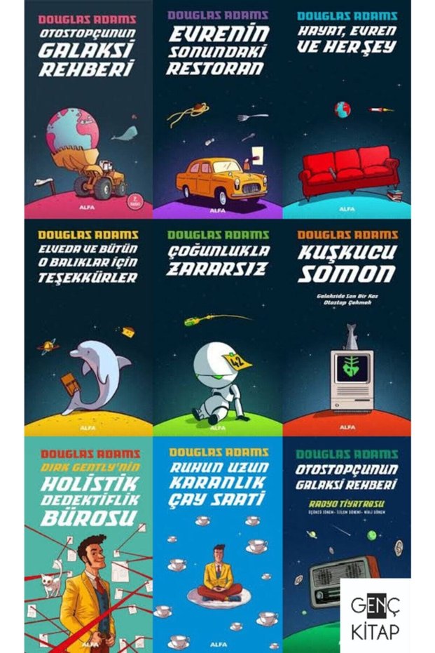 Douglas Adams 9 Books Full Set Otostopçunun Galaksi Rehberi -Dirk Gently-Radio Theater
