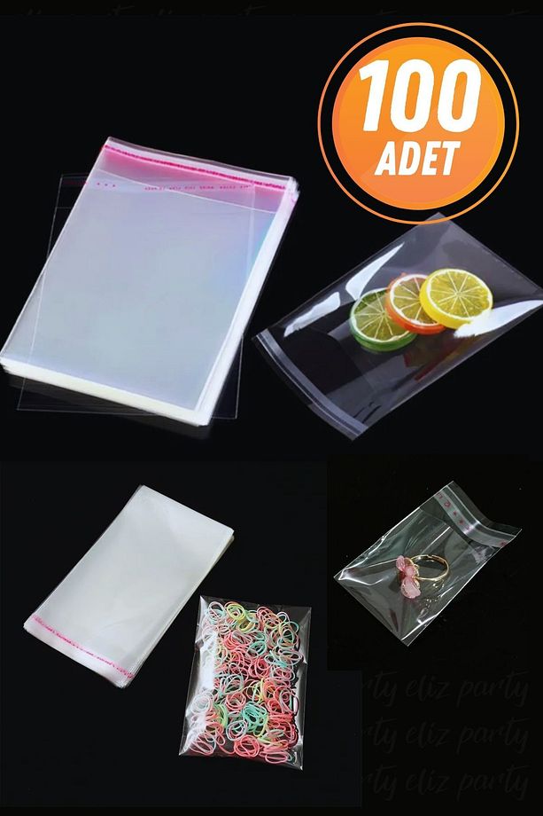 13x20cm Şeffaf Bantlı Yapışkanlı Opp Parlak Jelatin Poşet Bijuteri Aksesuar Paketleme Poşeti 100 Ad - 1